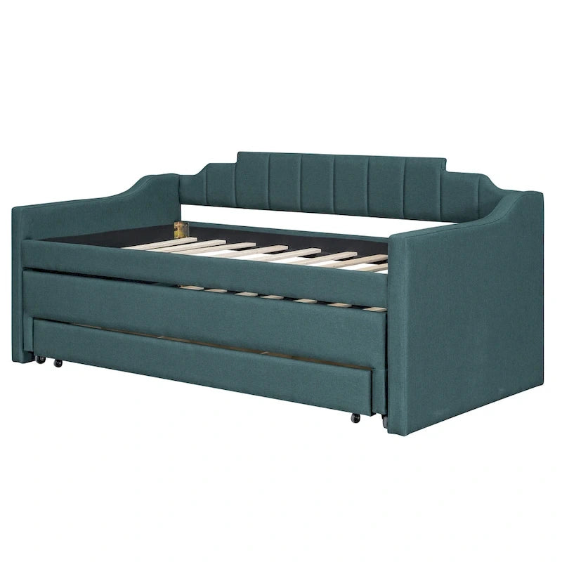 Beige Upholstered Daybed with Trundle & 3 Drawers, Twin, 1-2 Person