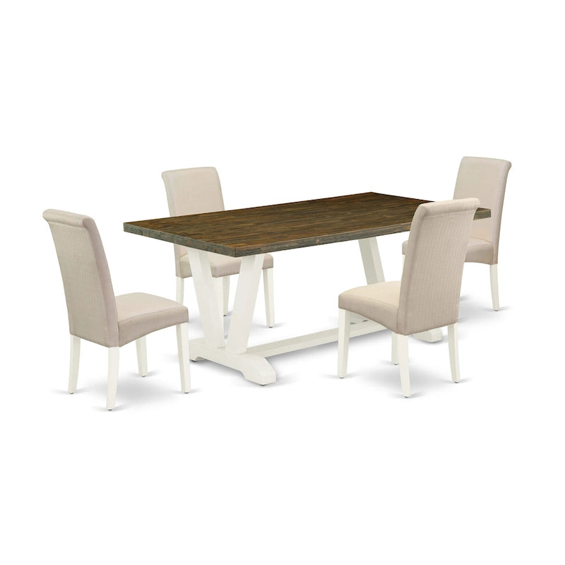 Linen White Rectangular Dining Table Set with Cream Linen Chairs – 5, 6, 7 or 9-Piece
