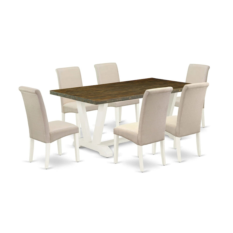 Linen White Rectangular Dining Table Set with Cream Linen Chairs – 5, 6, 7 or 9-Piece