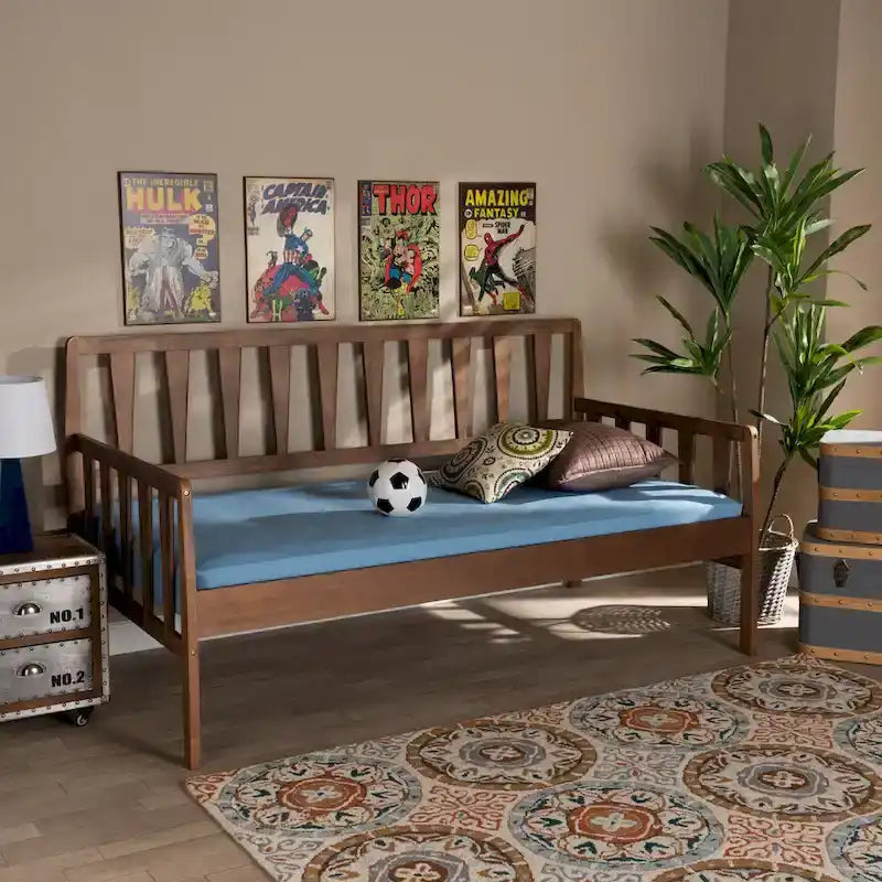 Walnut Brown Twin Size Daybed, Modern Style, Sleeps 1