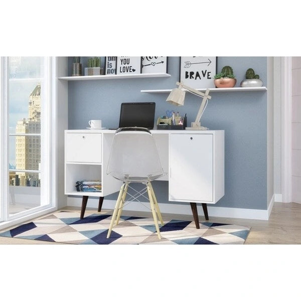 Brown / White Mid-Century 1-Drawer Single Office Desk