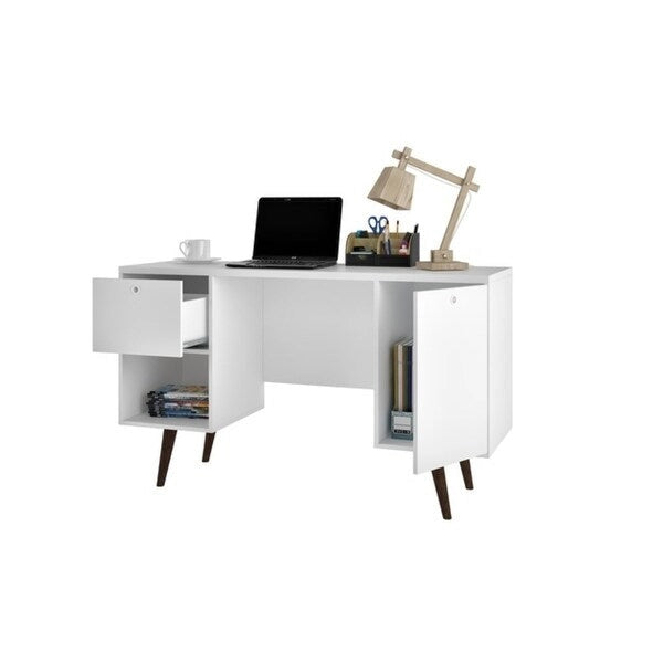Brown / White Mid-Century 1-Drawer Single Office Desk