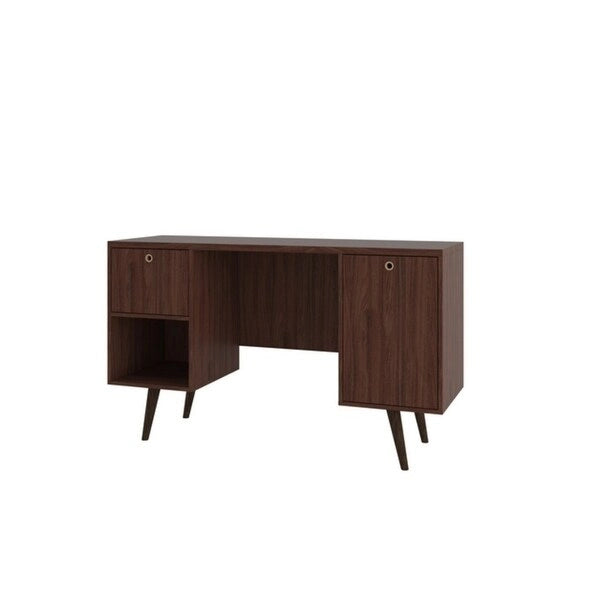 Brown / White Mid-Century 1-Drawer Single Office Desk