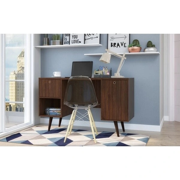 Brown / White Mid-Century 1-Drawer Single Office Desk