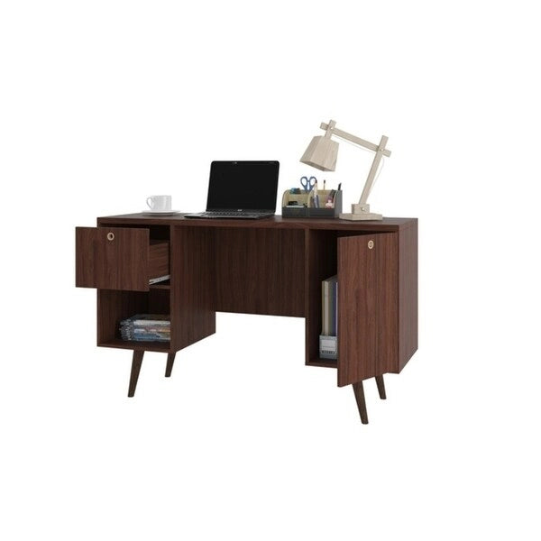 Brown / White Mid-Century 1-Drawer Single Office Desk