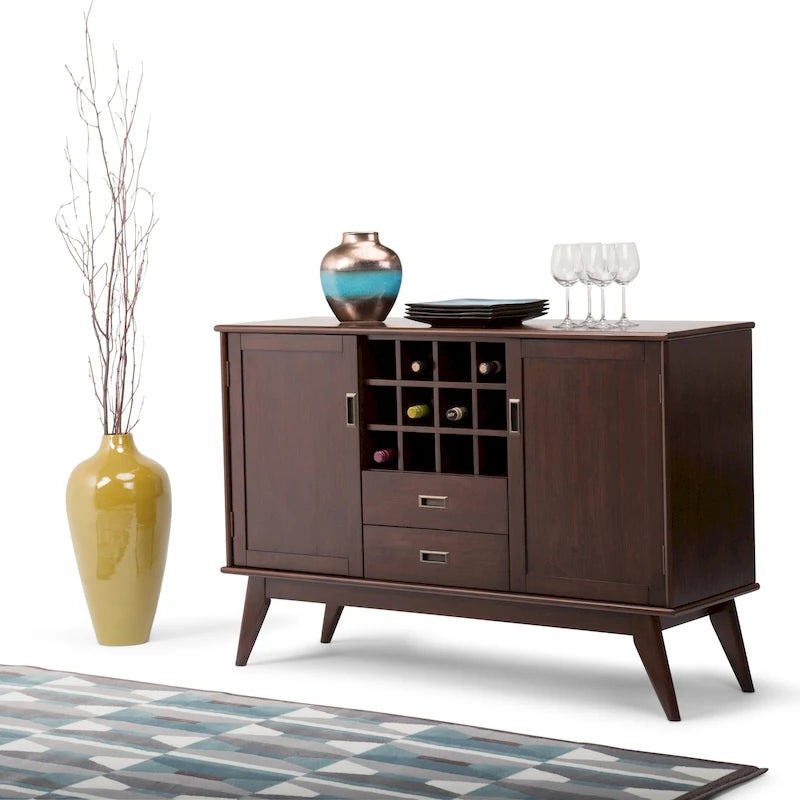 Mid Century Modern Sideboard Buffet with Wine Rack, Medium Auburn Brown / Teak Brown, 54"W