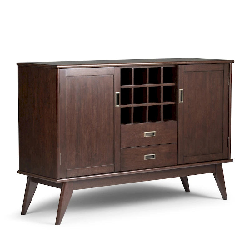 Mid Century Modern Sideboard Buffet with Wine Rack, Medium Auburn Brown / Teak Brown, 54"W