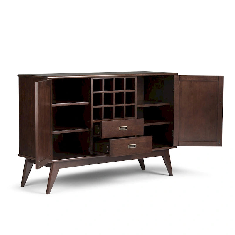 Mid Century Modern Sideboard Buffet with Wine Rack, Medium Auburn Brown / Teak Brown, 54"W
