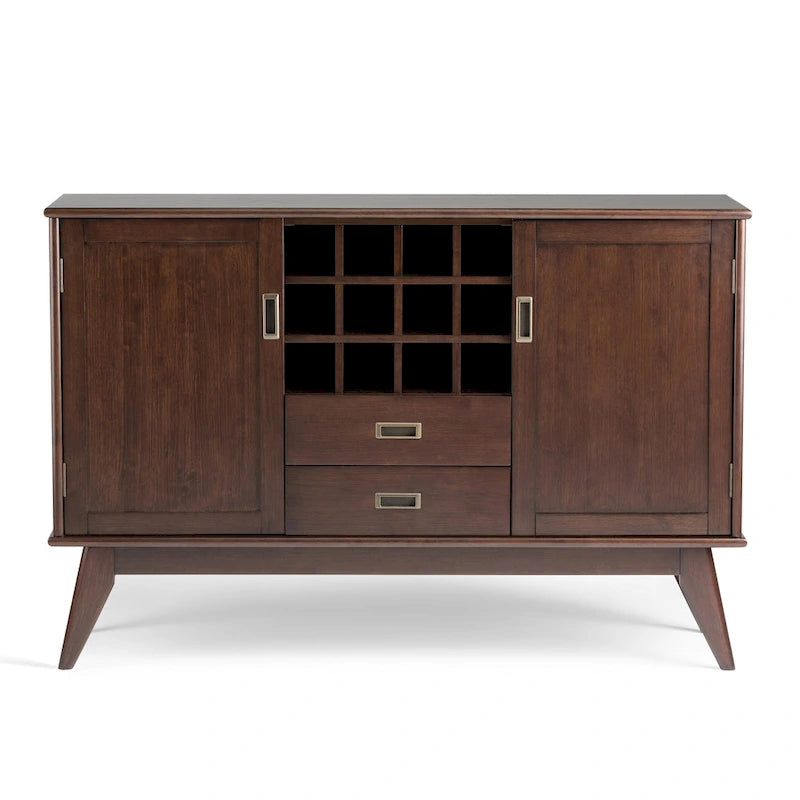 Mid Century Modern Sideboard Buffet with Wine Rack, Medium Auburn Brown / Teak Brown, 54"W