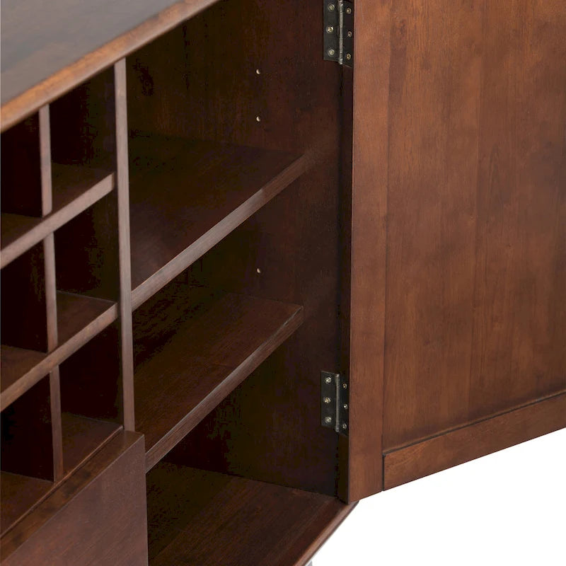 Mid Century Modern Sideboard Buffet with Wine Rack, Medium Auburn Brown / Teak Brown, 54"W