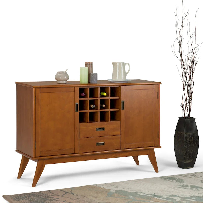 Mid Century Modern Sideboard Buffet with Wine Rack, Medium Auburn Brown / Teak Brown, 54"W
