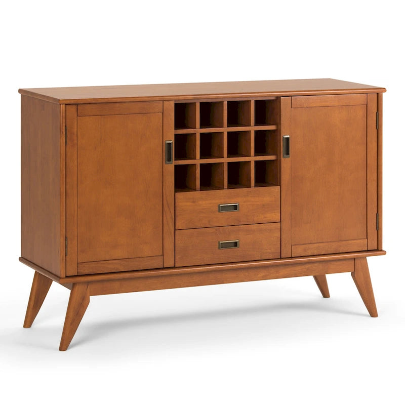 Mid Century Modern Sideboard Buffet with Wine Rack, Medium Auburn Brown / Teak Brown, 54"W