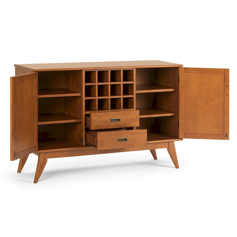 Mid Century Modern Sideboard Buffet with Wine Rack, Medium Auburn Brown / Teak Brown, 54"W