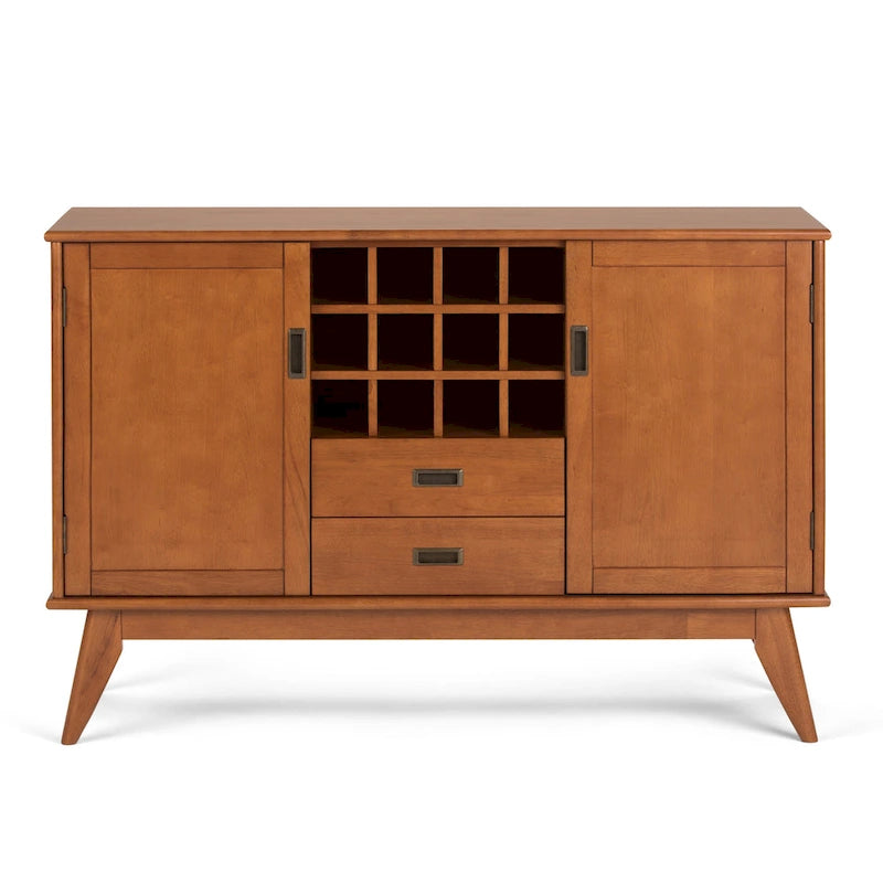 Mid Century Modern Sideboard Buffet with Wine Rack, Medium Auburn Brown / Teak Brown, 54"W