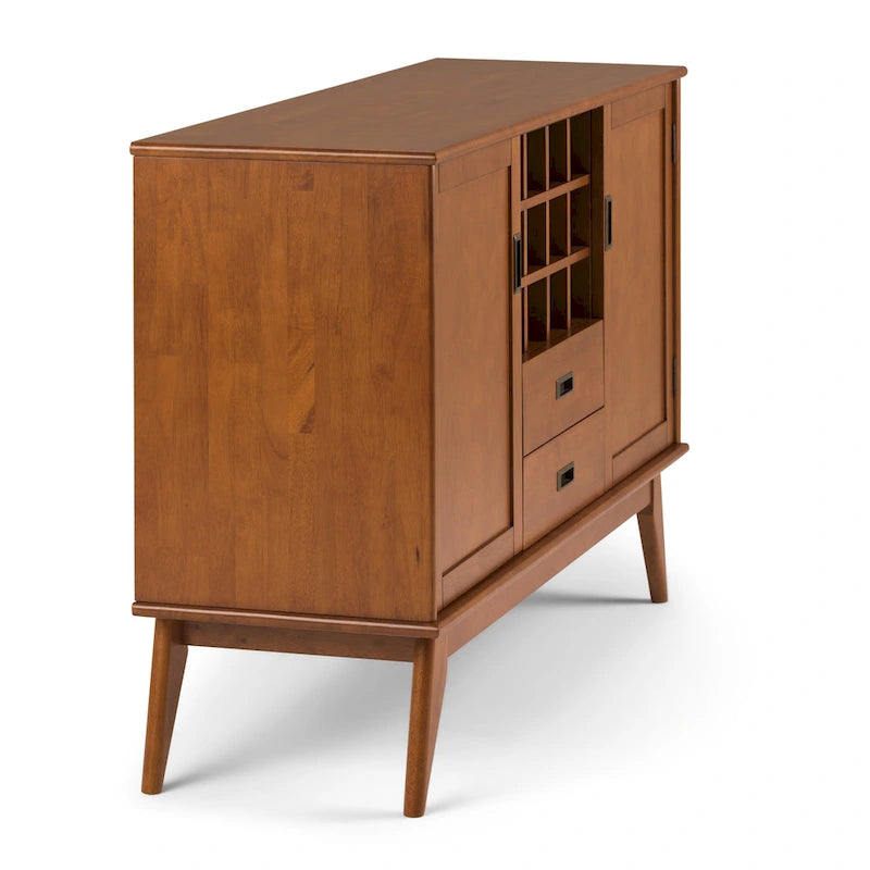 Mid Century Modern Sideboard Buffet with Wine Rack, Medium Auburn Brown / Teak Brown, 54"W