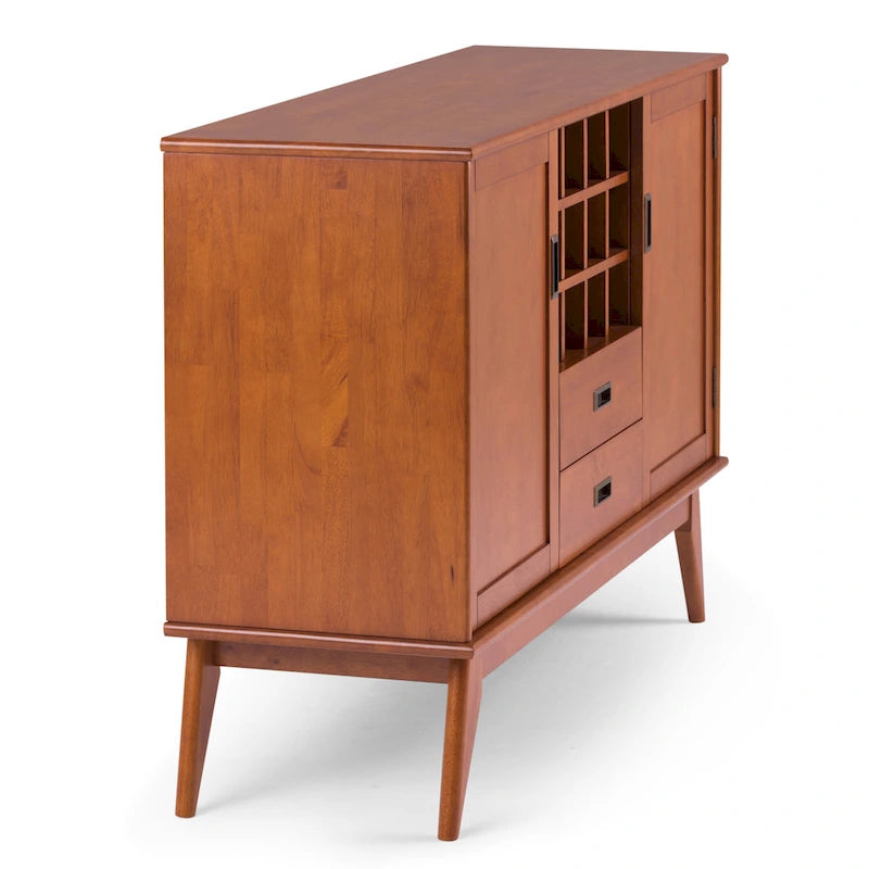 Mid Century Modern Sideboard Buffet with Wine Rack, Medium Auburn Brown / Teak Brown, 54"W