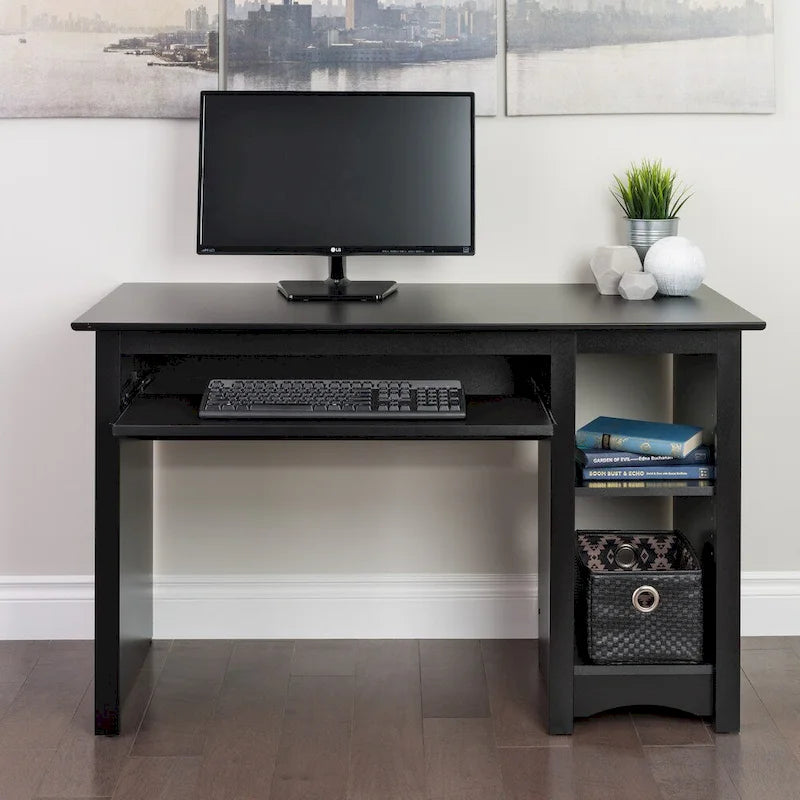 Black Computer Desk with Keyboard Tray, Single User