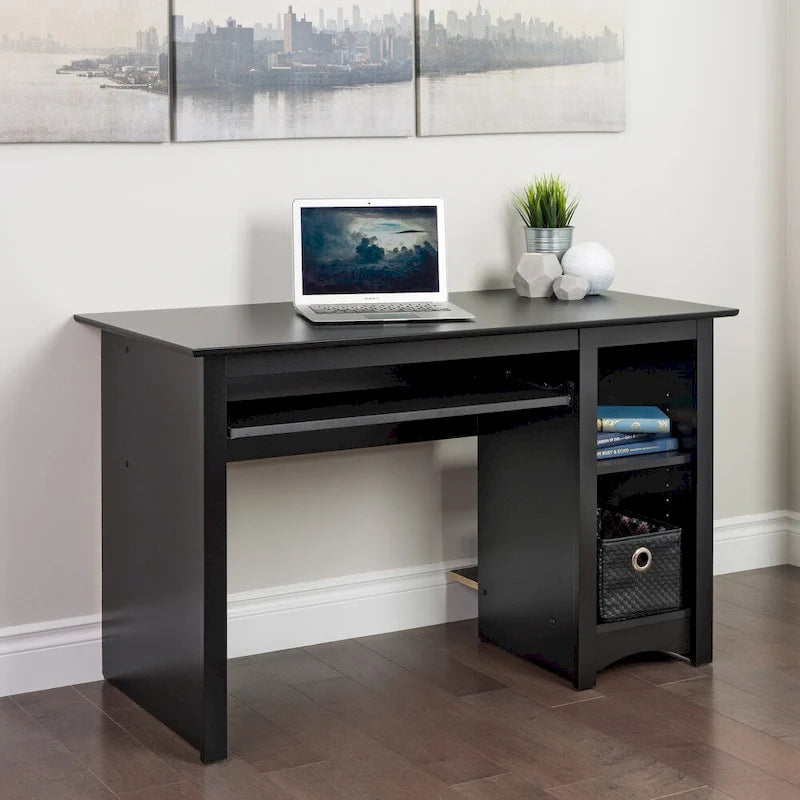 Black Computer Desk with Keyboard Tray, Single User