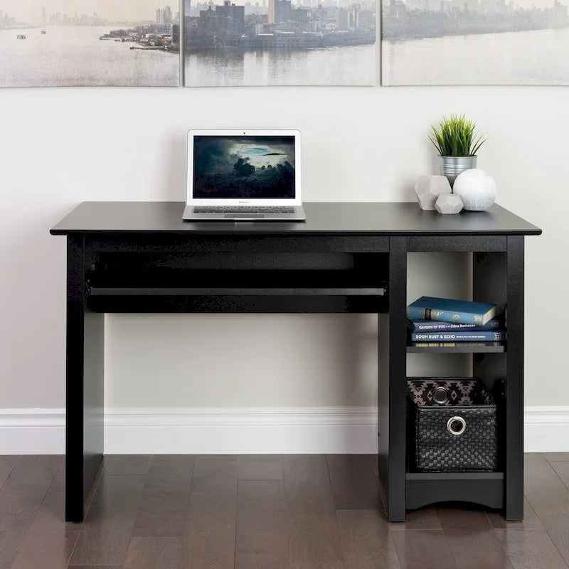 Black Computer Desk with Keyboard Tray, Single User