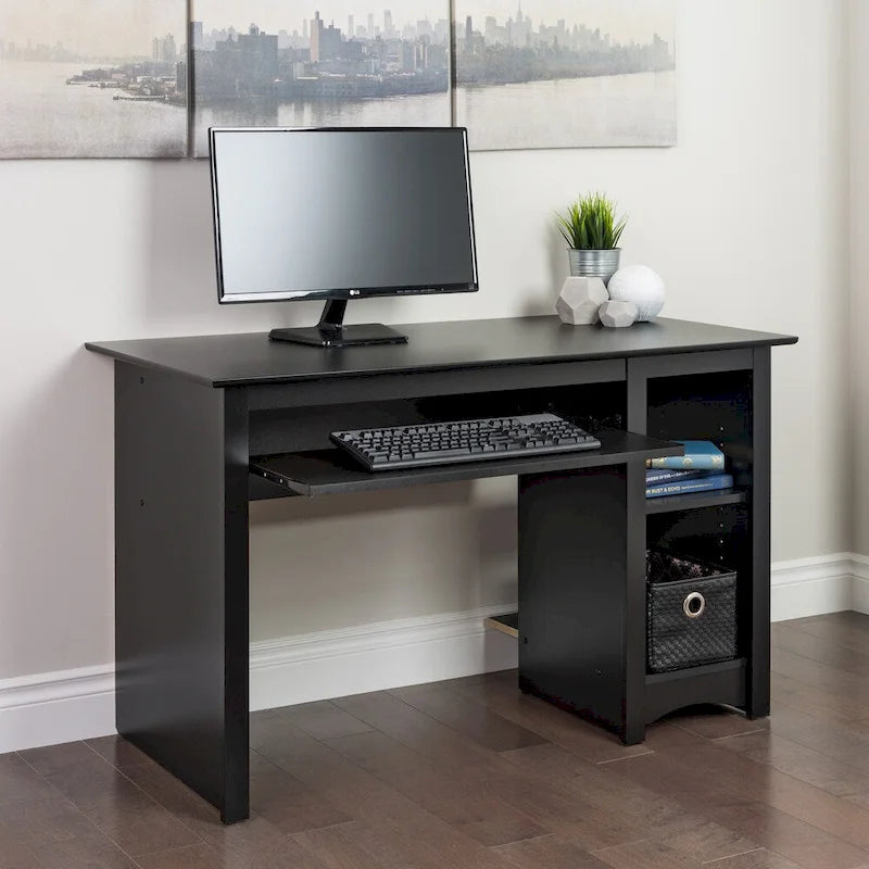 Black Computer Desk with Keyboard Tray, Single User