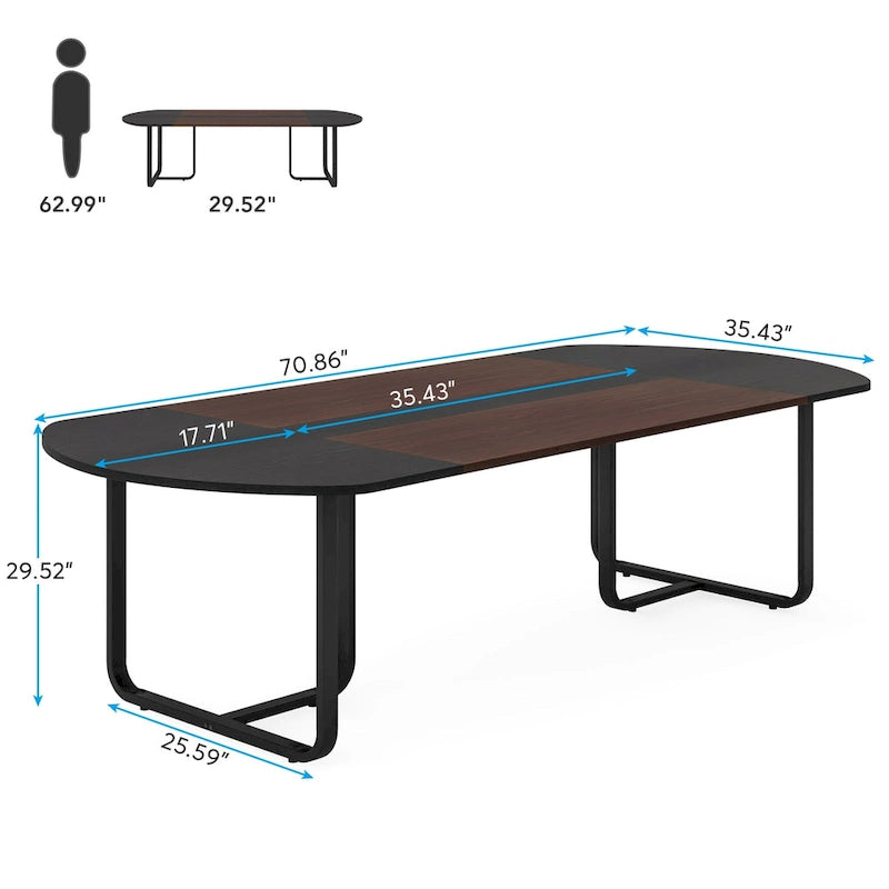 Walnut+Black / Natural+Black Curved Oval Desk, 1–2 Person Workstation