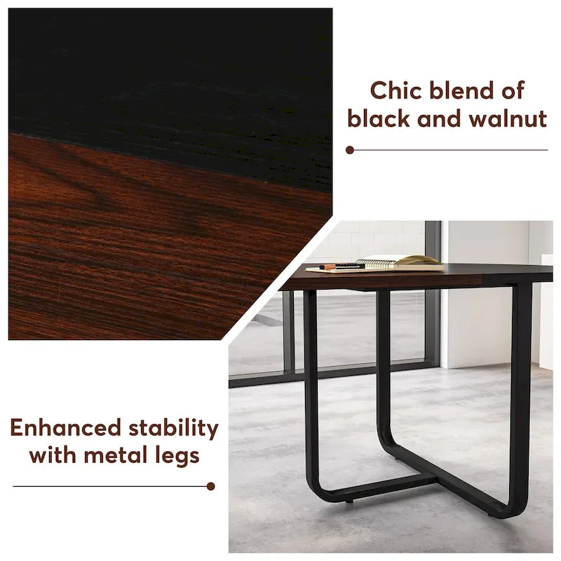 Walnut+Black / Natural+Black Curved Oval Desk, 1–2 Person Workstation