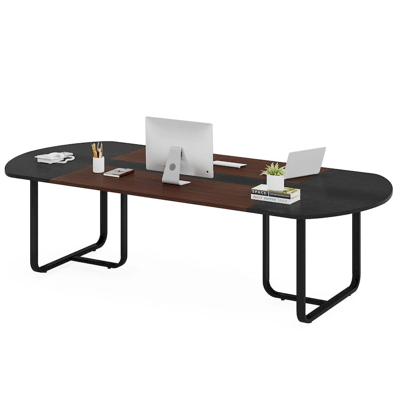 Walnut+Black / Natural+Black Curved Oval Desk, 1–2 Person Workstation