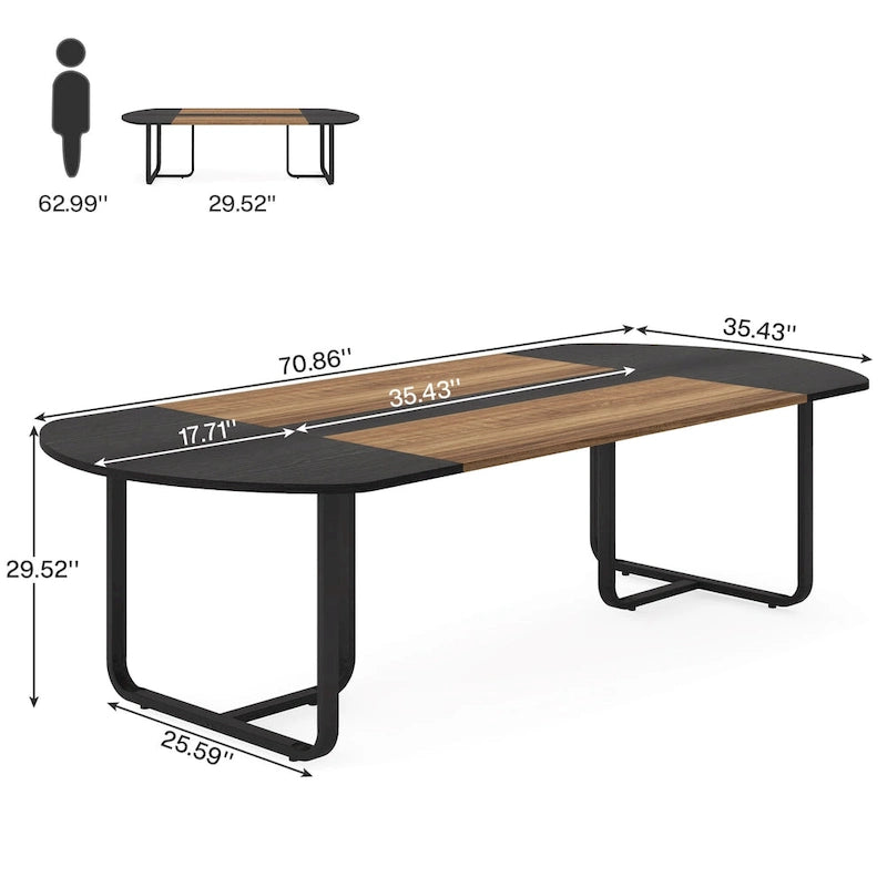 Walnut+Black / Natural+Black Curved Oval Desk, 1–2 Person Workstation