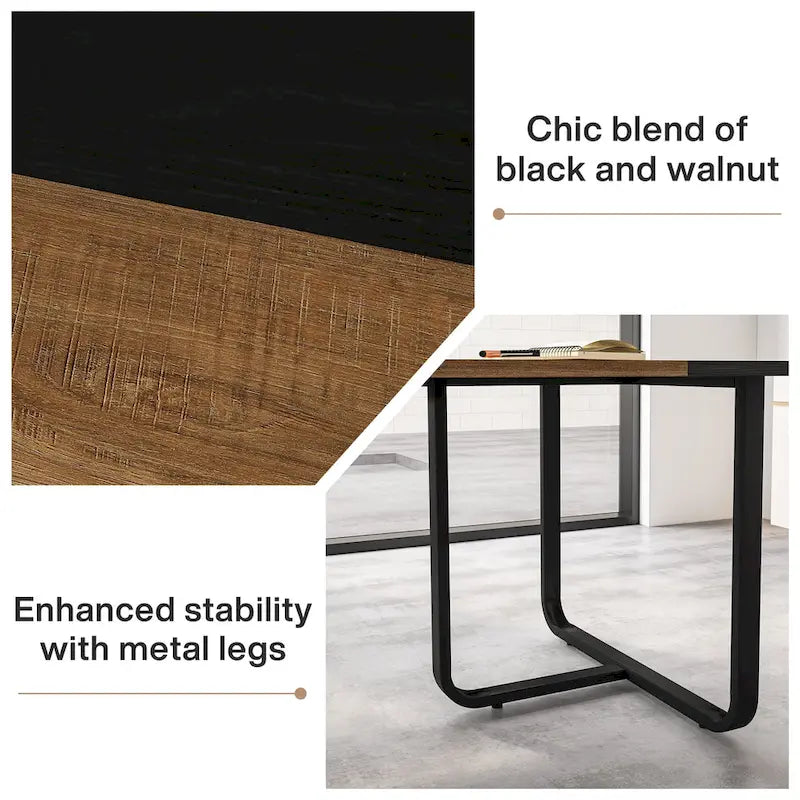 Walnut+Black / Natural+Black Curved Oval Desk, 1–2 Person Workstation