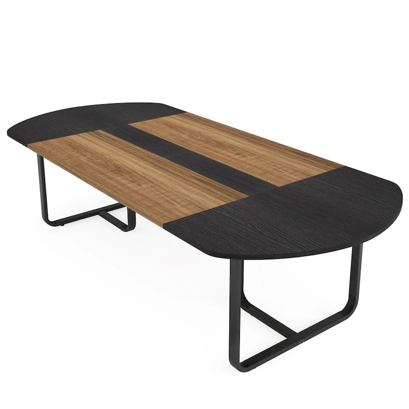 Walnut+Black / Natural+Black Curved Oval Desk, 1–2 Person Workstation