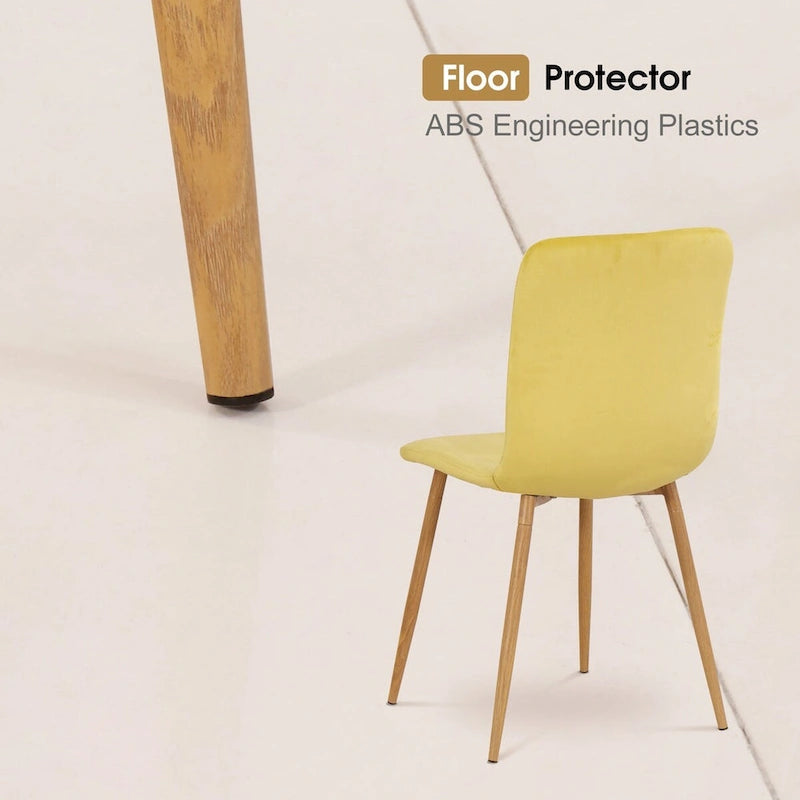 Yellow Velvet Armless Dining Chair, Mid-Century Style, Set of 2