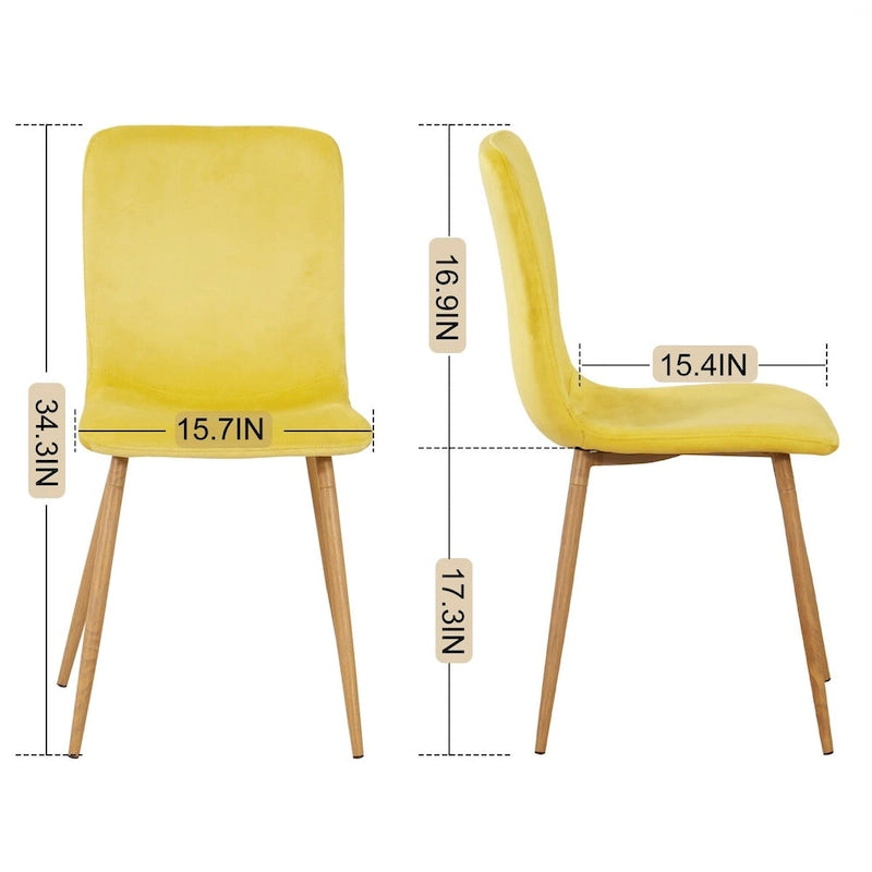 Yellow Velvet Armless Dining Chair, Mid-Century Style, Set of 2