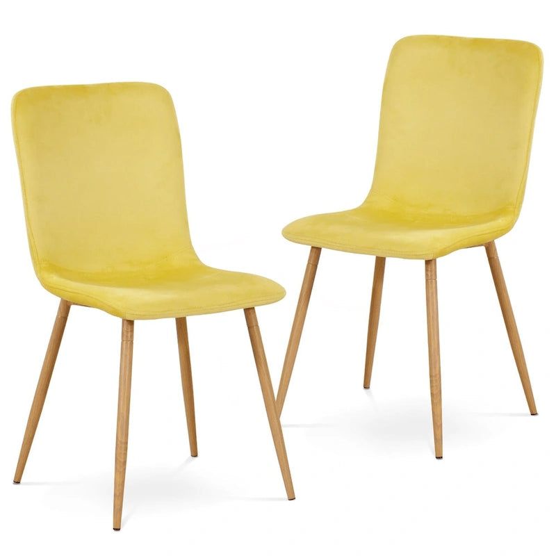 Yellow Velvet Armless Dining Chair, Mid-Century Style, Set of 2