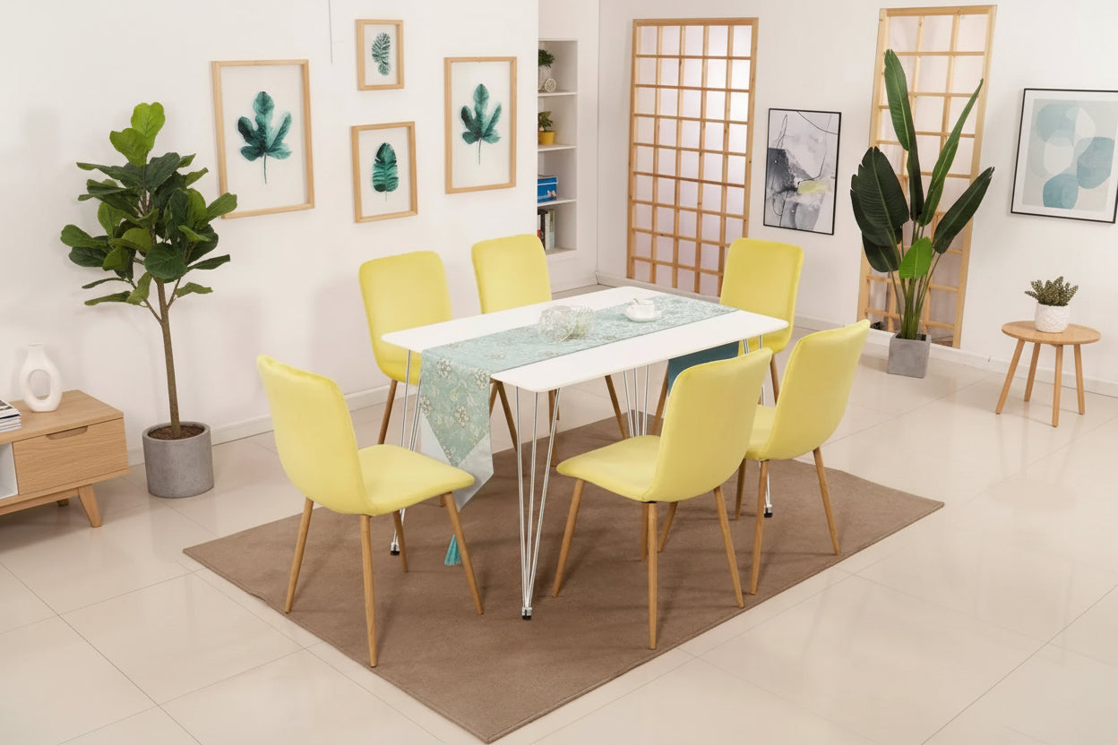 Yellow Velvet Armless Dining Chair, Mid-Century Style, Set of 2
