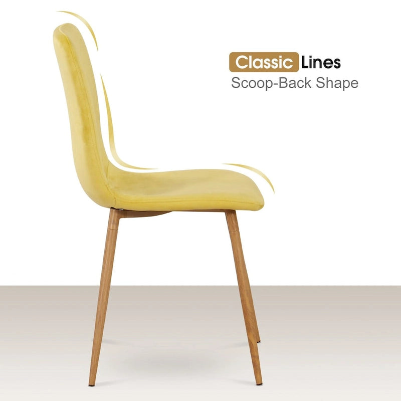 Yellow Velvet Armless Dining Chair, Mid-Century Style, Set of 2