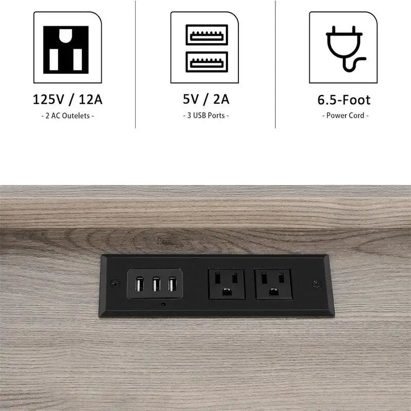 Nightstand with Charging Station – Grey/White/Brown/Black, Retro Style, 1-Person