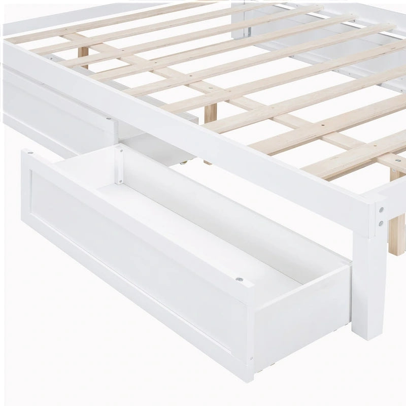 Walnut/White Rattan Headboard Storage Bed with LED & USB, Queen/Full, 2-Person