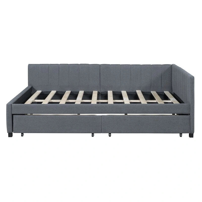 Full Size Daybed with 2 Storage Drawers – Beige/Grey/Yellow, Linen, Seats/Sleeps 2