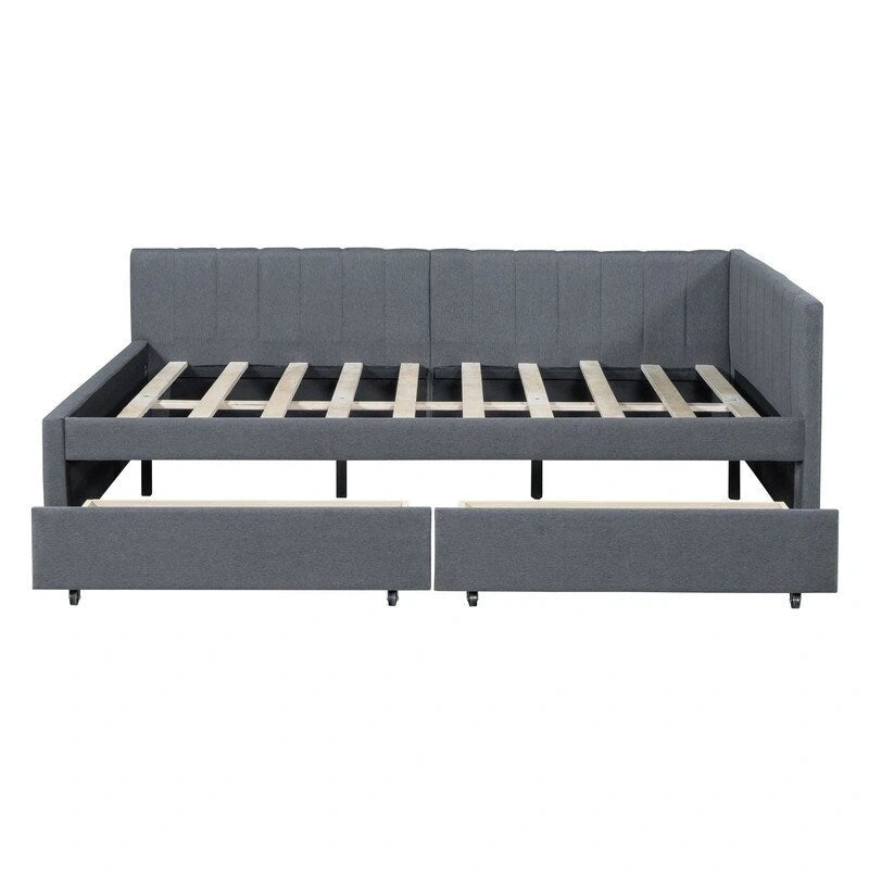Full Size Daybed with 2 Storage Drawers – Beige/Grey/Yellow, Linen, Seats/Sleeps 2