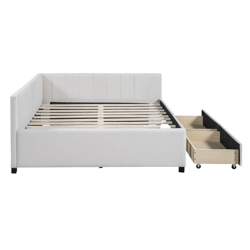 Full Size Daybed with 2 Storage Drawers – Beige/Grey/Yellow, Linen, Seats/Sleeps 2