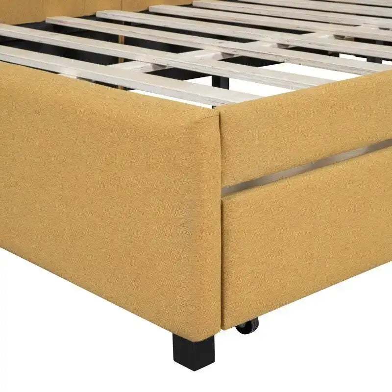 Full Size Daybed with 2 Storage Drawers – Beige/Grey/Yellow, Linen, Seats/Sleeps 2