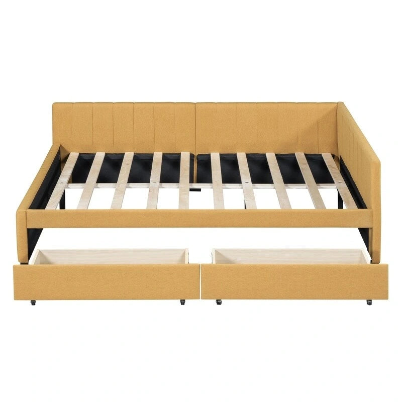 Full Size Daybed with 2 Storage Drawers – Beige/Grey/Yellow, Linen, Seats/Sleeps 2