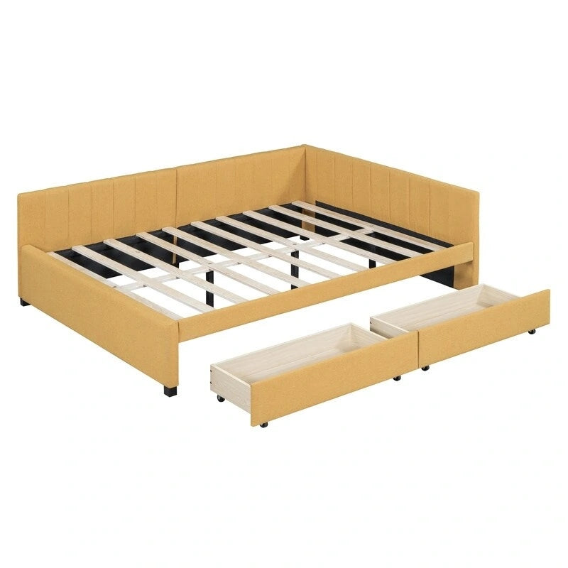 Full Size Daybed with 2 Storage Drawers – Beige/Grey/Yellow, Linen, Seats/Sleeps 2