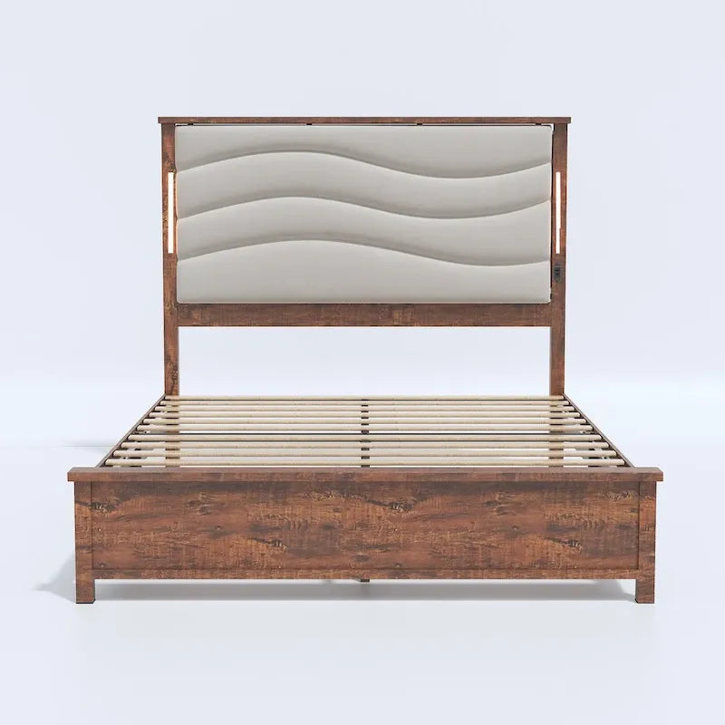 Brown Grey King Bed Frame, Platform Style, Fits 1–2 People