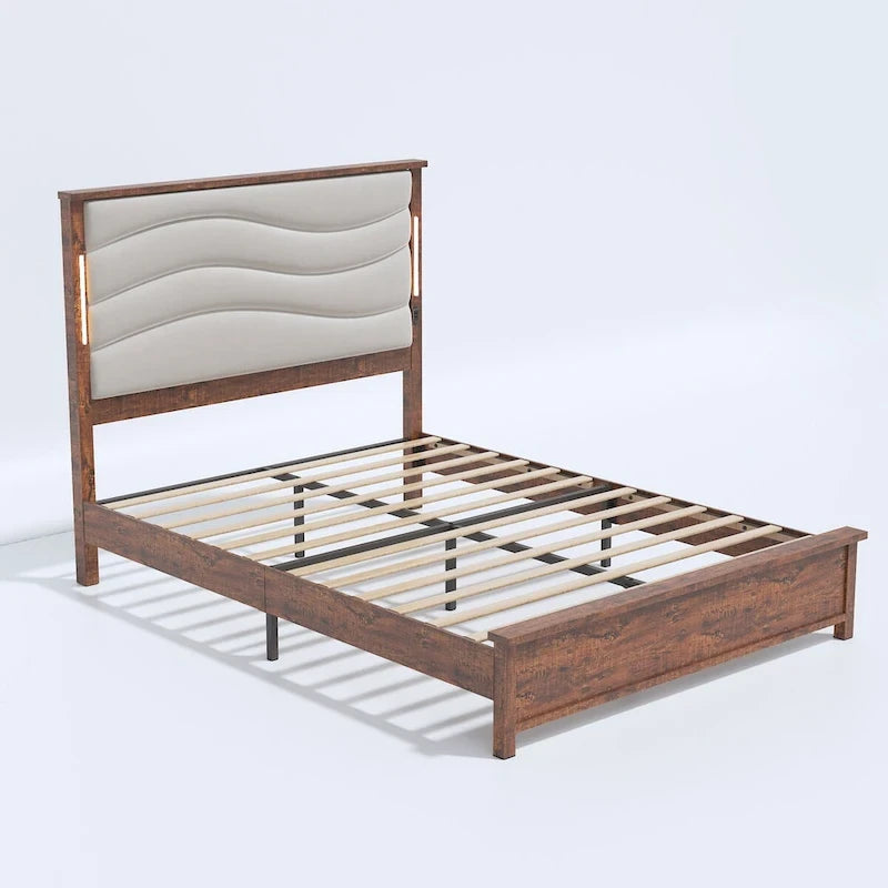 Brown Grey King Bed Frame, Platform Style, Fits 1–2 People