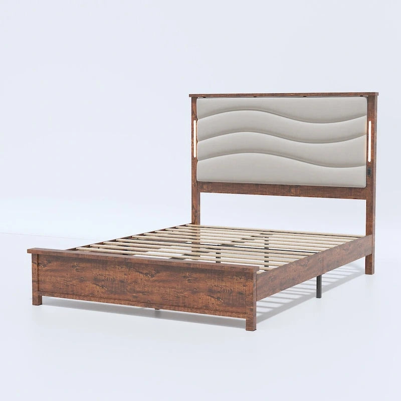 Brown Grey King Bed Frame, Platform Style, Fits 1–2 People