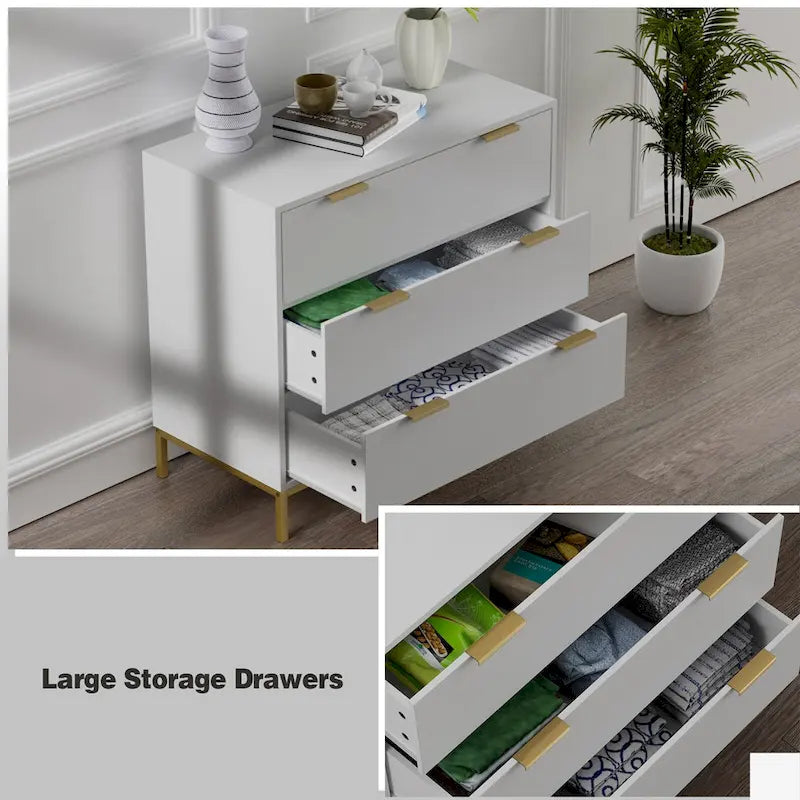 White 3-Drawer Dresser, Mid-Century Style, 2-Person Assembly