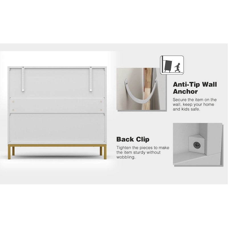 White 3-Drawer Dresser, Mid-Century Style, 2-Person Assembly