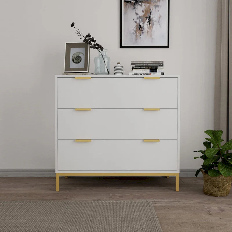 White 3-Drawer Dresser, Mid-Century Style, 2-Person Assembly
