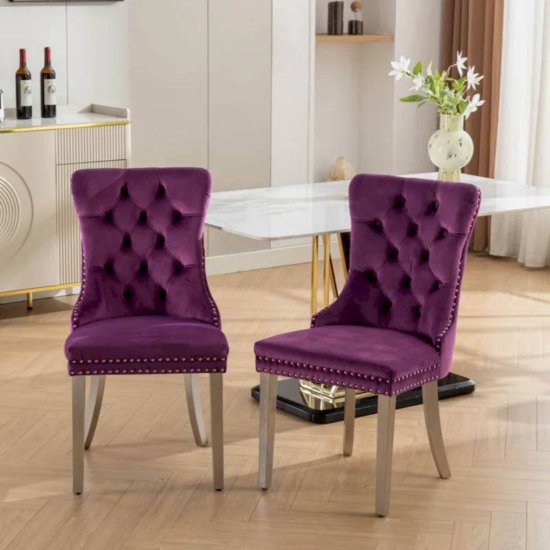 Olive Green / Purple Tufted Velvet Dining Chair with Chrome Legs, Single Seat